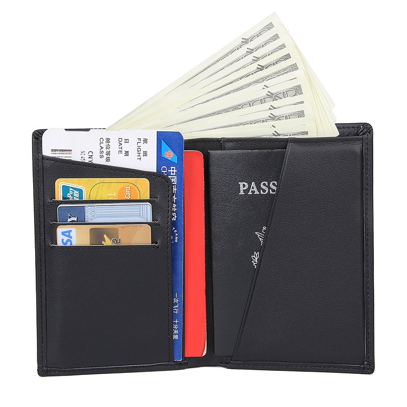 ROYAL BAGGER New Fashion Passport Bag For Men and Women Unisex Grazy Horse Leather RFID Card Holder Travel Clutch Bag Multi-Function ID Package Multifunction Short Wallets Coin Purse #4