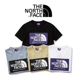 เสื้อยืดครอป THE NORTH FACE เสื้อยืดลําลองแฟชั่นสําหรับผู้ชายผู้หญิงแขนสั้นคอก ลมผ้าฝ้ายสีด ําสีเหลืองสีฟ้า