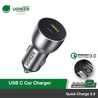 UGREEN 60980USB C 3.0 Car Charger, Aluminum 36W 2 Port TypeC PD Fast Charging with 18W