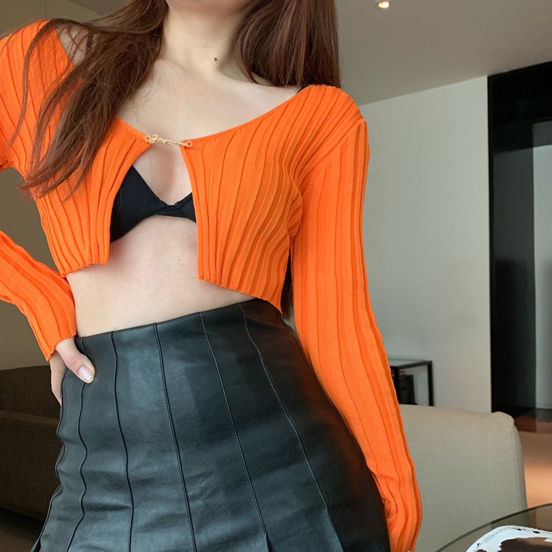 Korean style Spring Autumn New Streetwear Sexy Long-sleeved Cardigan Women Striped Knit Sling Dress Two-piece Suit
