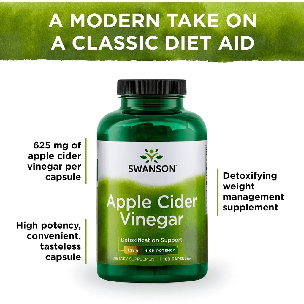 ล้างพิษในระบบทางเดินอาหาร ควบคุมน้ำหนักด้วยแอปเปิ้ลไซเดอร์ ( Swanson Apple cider vinegar 625 mg 180 เม็ด )
