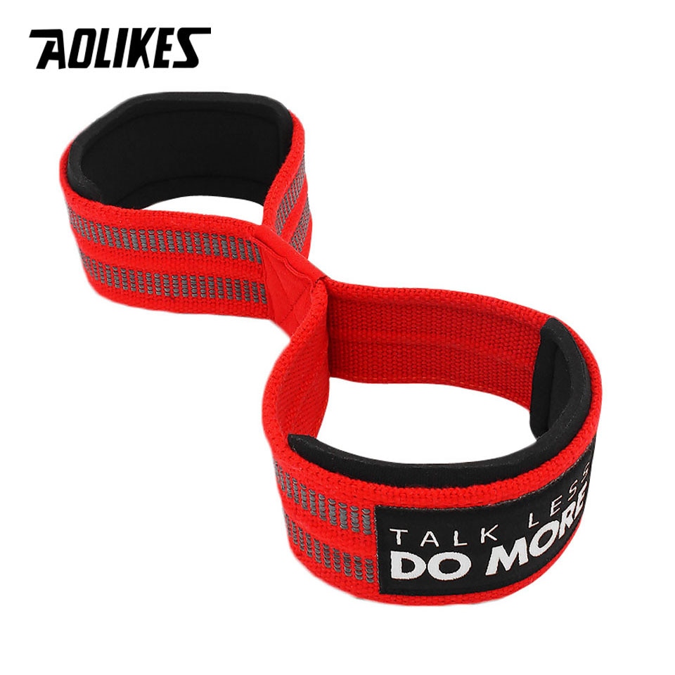 AOLIKES 1 คู่รูป 8 สายรัดยกน้ําหนักยกน้ําหนัก Powerlifting Sport Gym Fitness Barbell สายรัดข้อมือ