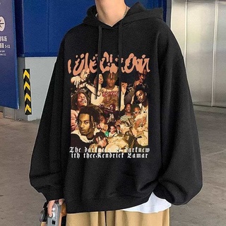 เสื้อกันหนาวแขนยาวลําลอง มีฮู้ด พิมพ์ลายวงร็อค สีดํา และสีขาว แฟชั่นฤดูหนาว สไตล์เกาหลี สําหรับผู้ชาย และผู้หญิง ไซซ์ M - XXXL