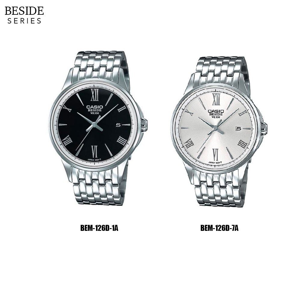 Casio Beside นาฬิกาข้อมือ ผู้ชาย สายสแตนเลส รุ่น BEM-126D BEM-126D-1A BEM-126D-7A