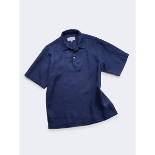 [JBB*] PULLOVER SHIRT IN NAVY BLUE LINEN SHORT-SLEEVED เจบีบี เชิ้ตผู้ชาย เชิ้ตแขนสั้น ผ้าลินิน สีน้ำเงิน