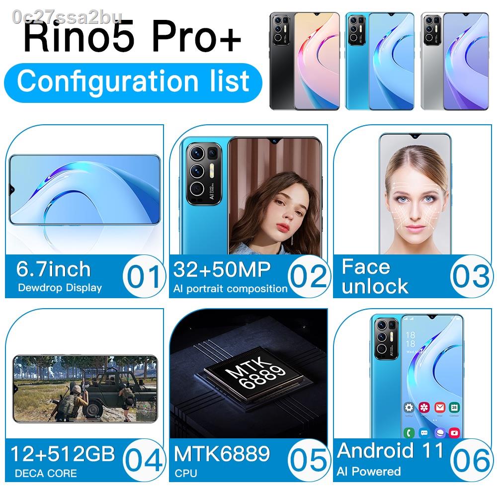 ™โทรศัพท์มือถือ OPPO Rino5 สมาร์ทโฟน 6.7 นิ้วมือถือจอใหญ่ 12+512G โทรศัพท์ถูกๆ รองรับทุกซิม เมณูภาษา