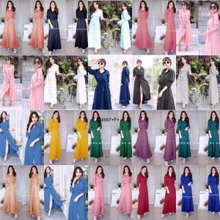 B4667 แม็กซี่เดรสเชิ้ตผูกเอว tie waist maxi dress