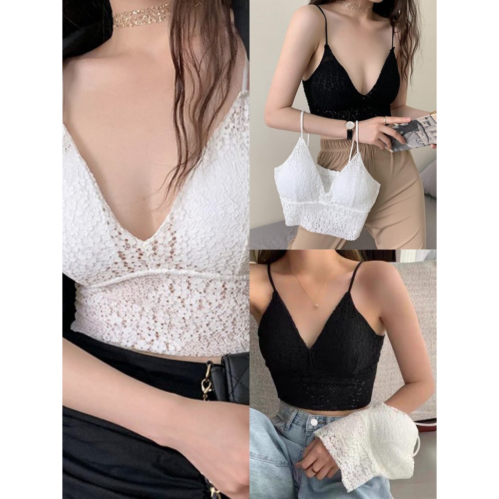 NEW สายเดี่ยวลูกไม้ ทรงสวย ผ้านิ่มไม่คัน มีฟองน้ำ สายฝอ อกV สม็อคหลัง #สายเดี่ยว #ลูกไม้