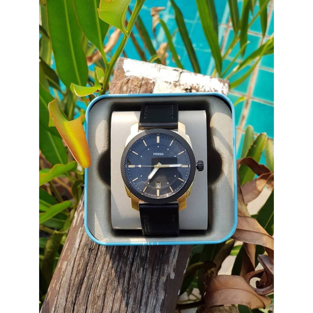 (สด-ผ่อน)🎗แท้100% Fossil Machine Three-Hand Date Black Leather Watch