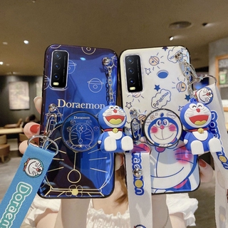 Strappy เคสโทรศัพท์ วีโว่ Vivo Y12A Y20sG Y20 Y20s Y12s 2021 เคส Soft TPU Case Cartoon Cute Doraemon Couple Phone Stand Holder เคสโทรศัพท์ Vivo Y12s Y20sG Y12A ปลอก Cover Shell