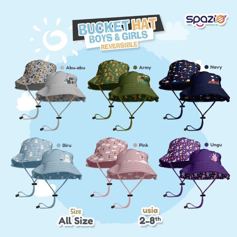 UNGU LOKAL BUCKET HAT | หมวกกลางแจ้งชายหาดซาฟารีน่ารักพิมพ์ลายเต็ม โมติฟ สีชมพู ม่วง กรม เทา สปาซีโน