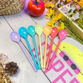 SuperSOSO! ช้อนยาวสีรุ้ง ช้อนด้ามยาว RAINBOW Long Spoon ขนาด19ซม (7.5นิ้ว) เมลามีน มี7สี  ช้อนยาวน่ารัก