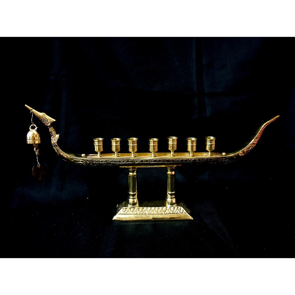 เชิงเทียน ทองเหลือง เรือหงส์  สำหรับปักเทียนไหว้พระ เชิงเทียน เรือหงส์  5 หัว / 7 หัว - รูปที่ 2