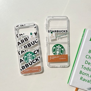 เคสโทรศัพท์มือถือ TPU PC แข็ง แบบใส ลายฉลาก Starbucks สําหรับ Samsung Galaxy Z Flip3 Zflip3