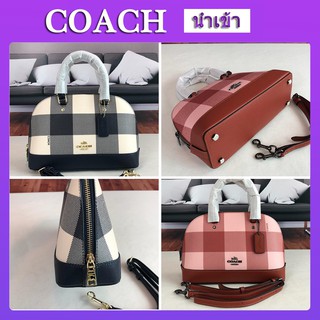 กระเป๋าถือ Coach F25918 แท้  นางสาว กระเป๋าถือ ถุงเชลล์ ผ้าตาหมากรุก กระเป๋าถือ