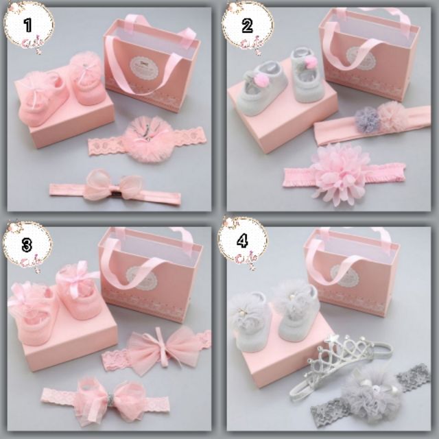 Gift set ของขวัญ 3pcs เซ็ตคาดผม+รองเท้าเด็กอ่อน บริการเก็บเงินปลายทาง