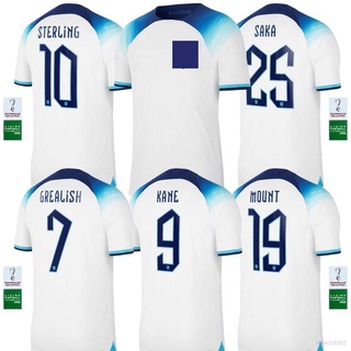 เสื้อยืดลําลอง แขนสั้น พิมพ์ลายฟุตบอล World Cup England Kane Saka Grealish Mount Sterling Tee Player Version 22-23 สําหรับผู้ชาย