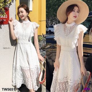 เดรสลูกไม้คอปีน ทรงเอยาว สวยเรียบหรู