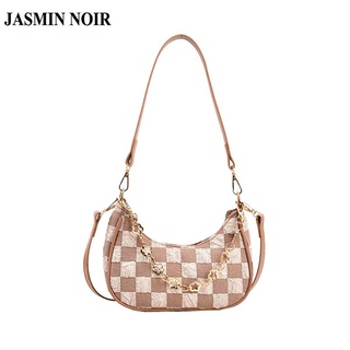 Jasmin NOIR ลายสก๊อต ผ้าห่ม ผู้หญิง กระเป๋าสะพายไหล่ โซ่ กระเป๋าสะพายข้าง กระเป๋าถือ ครึ่งดวงจันทร์