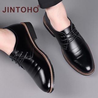 【JINTOHO】รองเท้าหนัง หัวแหลม ประดับกลิตเตอร์ คุณภาพสูง สีดํา สไตล์นักธุรกิจ