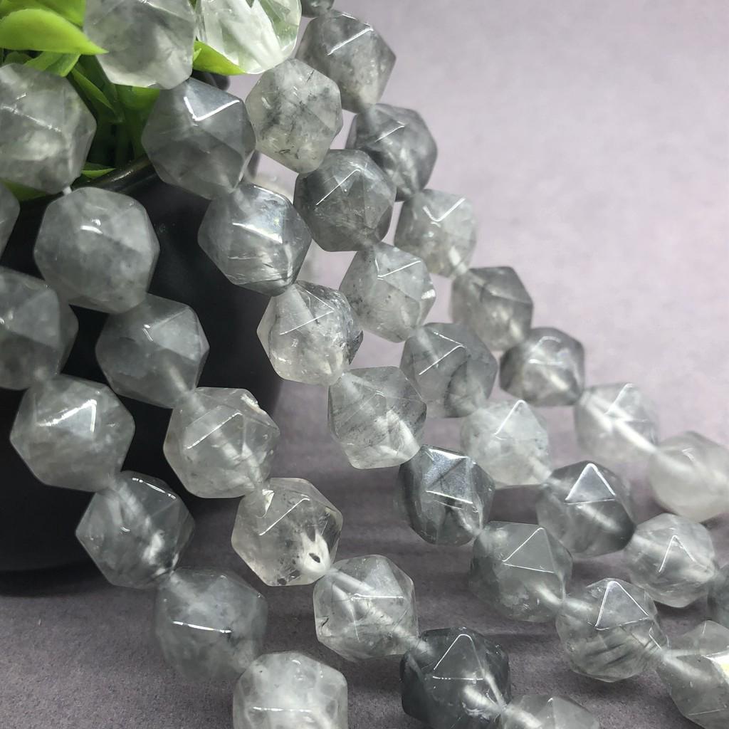 Grey Quartz Crystal Beads สีเทาควอตซ์คริสตัลลูกปัด 6-12 มิลลิเมตรเหลี่ยมเพชรพลอยหินธรรมชาติตัดอัญมณี DIY