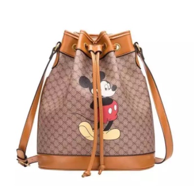 Mickey Mouse&amp; Gucci กระเป๋าสะพายแฟชั่น Classic Print Bucket Bag Handbag