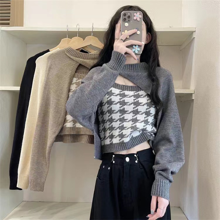 1LDK พร้อมส่ง ชุดเซ็ต แฟชั่นผู้หญิง เสื้อกล้าม+เสื้อคลุมผ้ายืดเยอะมาก(9A56/9A55)