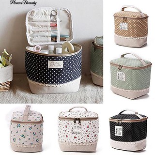 ☺♡ Travel Dot Floral เครื่องสำอางค์แต่งหน้ากระเป๋าจัดกระเป๋าจัดเก็บกล่องเก็บอาหารกลางวัน