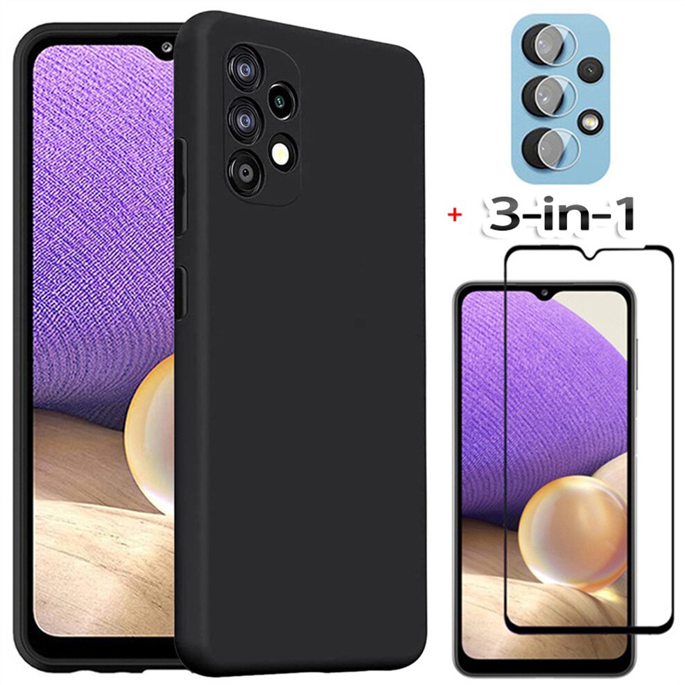 Samsung A73 5G Case 3in1 PACKAGE Case BLACK MATTE TEMPERED GLASS CAMERA LENS Case Casing Hp Samsung 