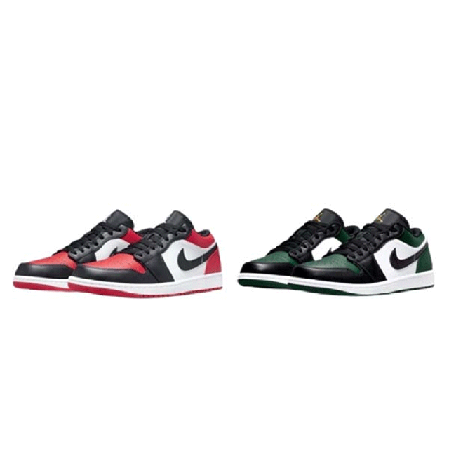 (สินค้าพร้อมส่ง ของแท้ 100%) NIKE AIR JORDAN1 LOW “BRED TOE & GREEN TOE“