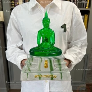 พระบูชาหลวงพ่อโสธร พระพุทธรูปตั้งบูชาขนาดหน้าตัก5นิ้ว ฐานหินอ่อนลายหยกสีมงคลประจำวันเกิด ภายในบรรจุพระแก้วมรกต