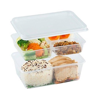 เอโร่ กล่องพลาสติกใสพีพี 2 ชั้น 3 ช่อง 750 มล. x 25 ชิ้น101220aro 3 Compartments PP Food Box 750 ml x 25 pcs