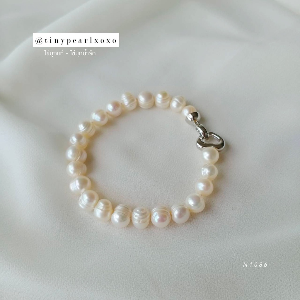 สร้อยข้อมือไข่มุกแท้ Classic Pearl Bracelet ไข่มุกทรงกลม 7-8mm ไข่มุกน้ำจืด Tinypearlxoxo N1086