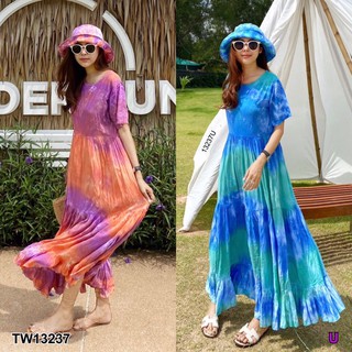 ❤️ TW13237 Maxi Dress เดรสยาว คอกลมแขนสั้น ผ้าคอตตอน มัดยอมสีสวยมากกกก ผสมออกมาได้ลงตัวสุดๆทรงน่ารักใส่ง่ายมาคู่กับหมวก