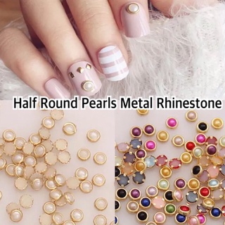 🪴มุกแต่งเล็บ มุกขอบทอง Half Round Pearls Metal Rhinesfone