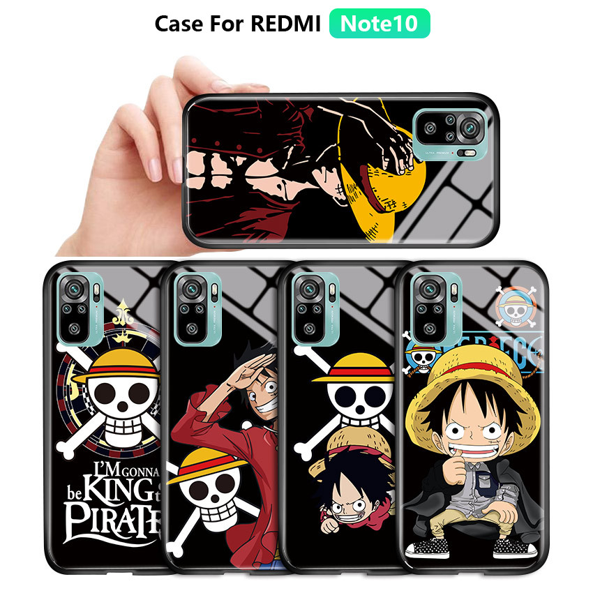 (เคสอะนิเมะวันพีช)เคสโทรศัพท์ Xiaomi Redmi Note 10 4G 10s 10 Pro Luxury Soft Edge Case OnePiece Luffy Casing กระจกเทมเปอร์เคสโทรศัพท์ฝาครอบ