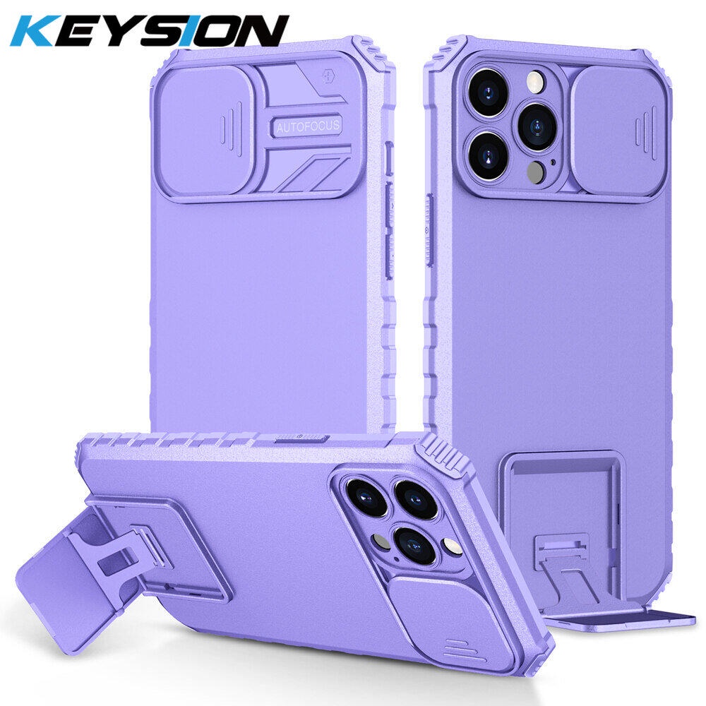 Keysion ใหม่ เคสโทรศัพท์มือถือ กันกระแทก กันรอยกล้อง ปิดด้านหลัง แบบปุ่มกด มีขาตั้ง สําหรับ iPhone 14 Pro Max 14 Plus 14 Plus 2022 i14