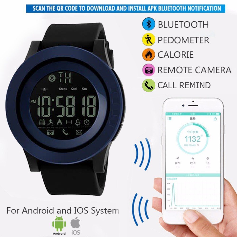 Skmei นาฬิกาข้อมือเพื่อสุขภาพ Smart Watch Bluetooth นับก้าวเดิน วัดแคลอรี่  รุ่น 12055 Zukg - Erjty0Hjbv - Thaipick