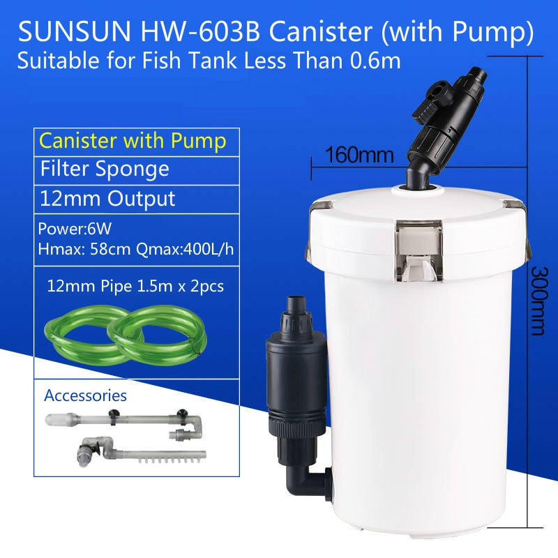 SUNSUN Canister Filter HW-603B LW-603B (พร้อมปั๊ม) สําหรับถังปลาน้อยกว่า 0.6m