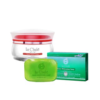 เซ็ทครีมรักษาสิว ครีมฝาแดงลาชูเล่ + สบู่นาโน ลาชูเล่ Lachule Nano Clear Acne Cream + Whitening Soap