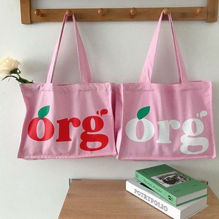 กระเป๋าผ้าสีชมพู ORG tote bag