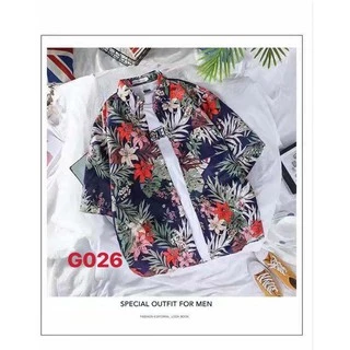 เสื้อเชิ้ตคอปก เสื้อเชิ้ตผู้ชาย พิมพ์ลายฮาวาย