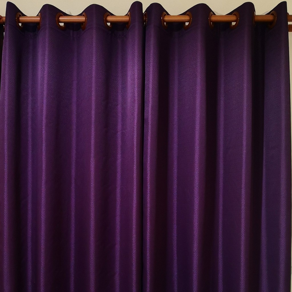 ผ้าม่านตาไก่ ม่านสำเร็จรูป สบาย 007-09 สีม่วงผ้าทอลายเคลฟล่าร์ ผ้าม่านหน้าต่าง ผ้าม่านประตู