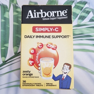 50% Sale!!! (Airborne®) Simply-C Daily Immune Support, Zesty Orange Vitamin C 500 mg 36 Effervescent Tablets วิตามินซี