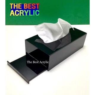 Thebest acrylic กล่องใส่ทิชชูสีดำแบบสี่เหลี่ยมผืนผ้า ขนาดยาว22.5x12.5x7 cm.