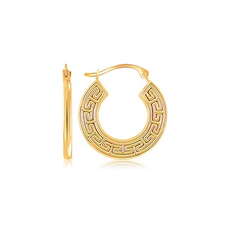 ต่างหูห่วงเล็กทองคำแท้ 10k ลายกรีก 10k Yellow Gold Greek Key Small Hoop Earrings