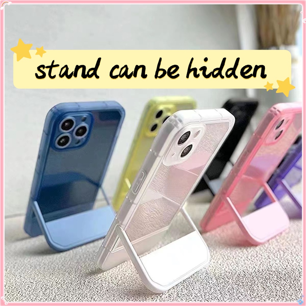 เคสโทรศัพท์มือถือ ซิลิโคนนุ่ม ใส พร้อมขาตั้ง สําหรับ iphone11 7p 8 plus 14 12 13 pro xs XR max