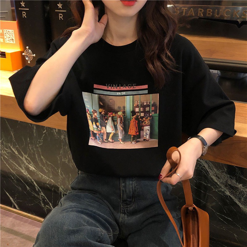 เสื้อยืด Oversize ผ้าCotton 100% แฟชั่นสไตล์เกาหลี T-Shirt โอเวอร์ไซส์ สกรีนลายสวยงาม พร้อมส่ง