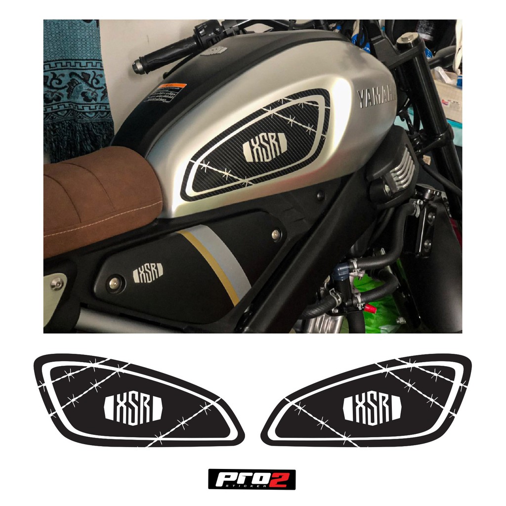 สติ๊กเกอร์กันรอยแถบข้างถังน้ำมัน Yamaha XSR 155 สีดำลายเคฟล่า 4D งานตัด ขนาด 26×11.5 cm. จำนวน2ชิ้น ราคา ถูกที่สุด ดีลบีเคเค