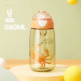 CMSH กระติกน้ำเด็ก พร้อมหลอดเด้ง water bottle bpa free 580ml ขวดน้ำพลาสติกแบบพกพา ลายน่ารักๆ รุ่น 0215